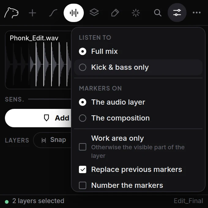 Beat options menu