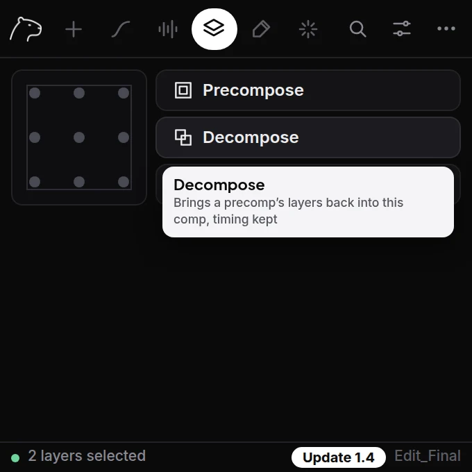 Tooltip on Decompose explaining what it does